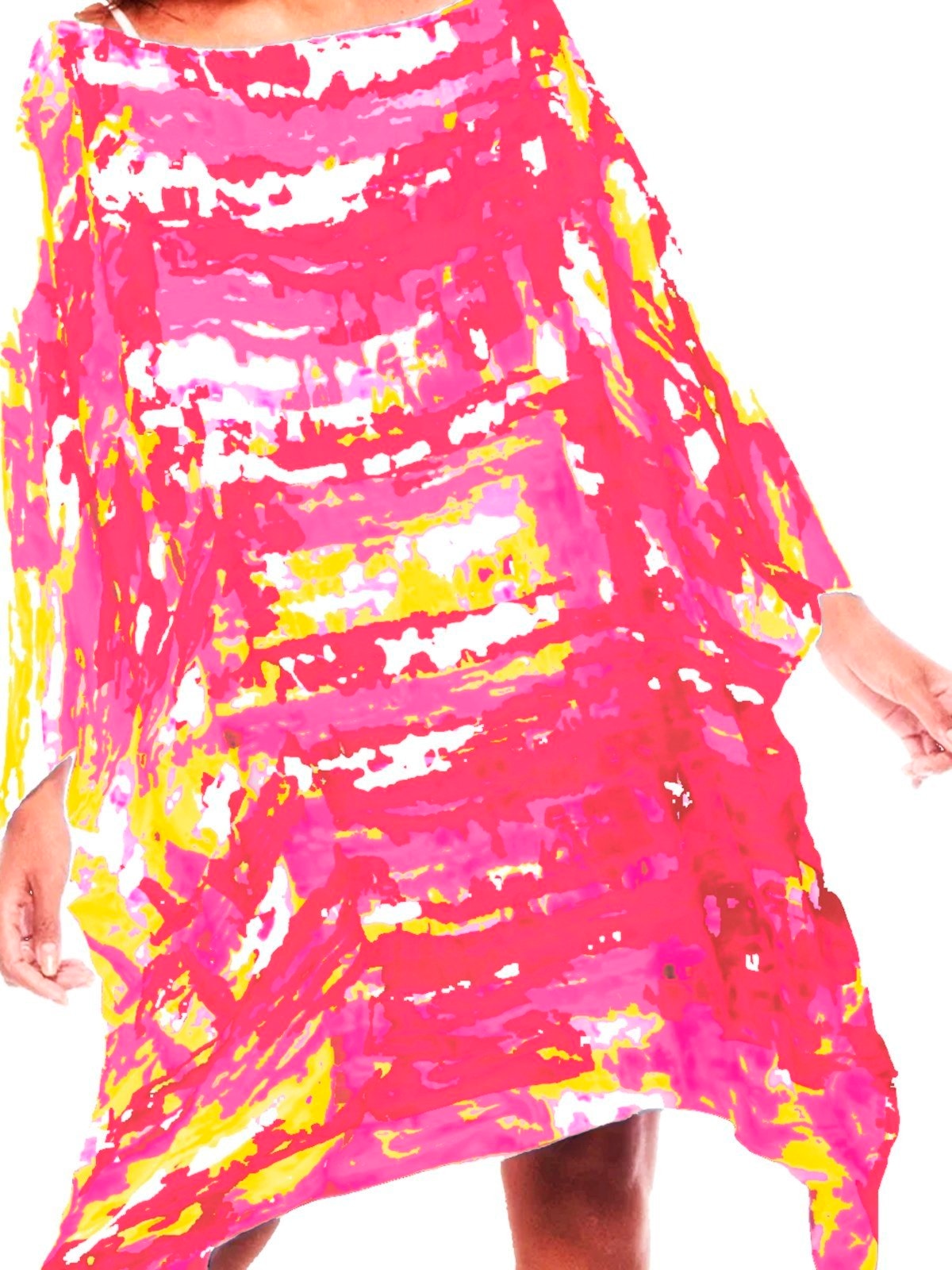 Imagem principal Vestido Kaftan Saída Curto Acetinado Estampado Manchado Vermelho 101 Resort Wear amarelo/pink/vermelho pink