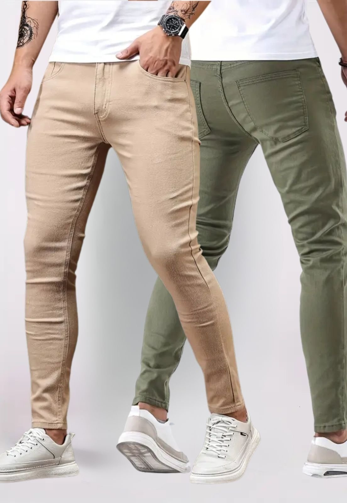 Imagem principal Kit 2 Calça Masculina Tempo Hábil Bege e Sarja Corte Tradicional 5 Estilo verde