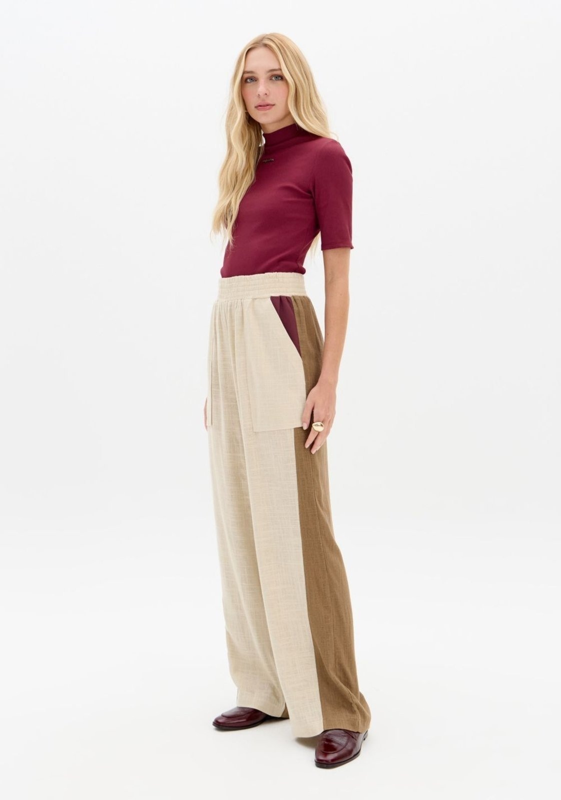 Imagem principal Calça Reta Cós Elástico Com Linho My Favorite Things marrom