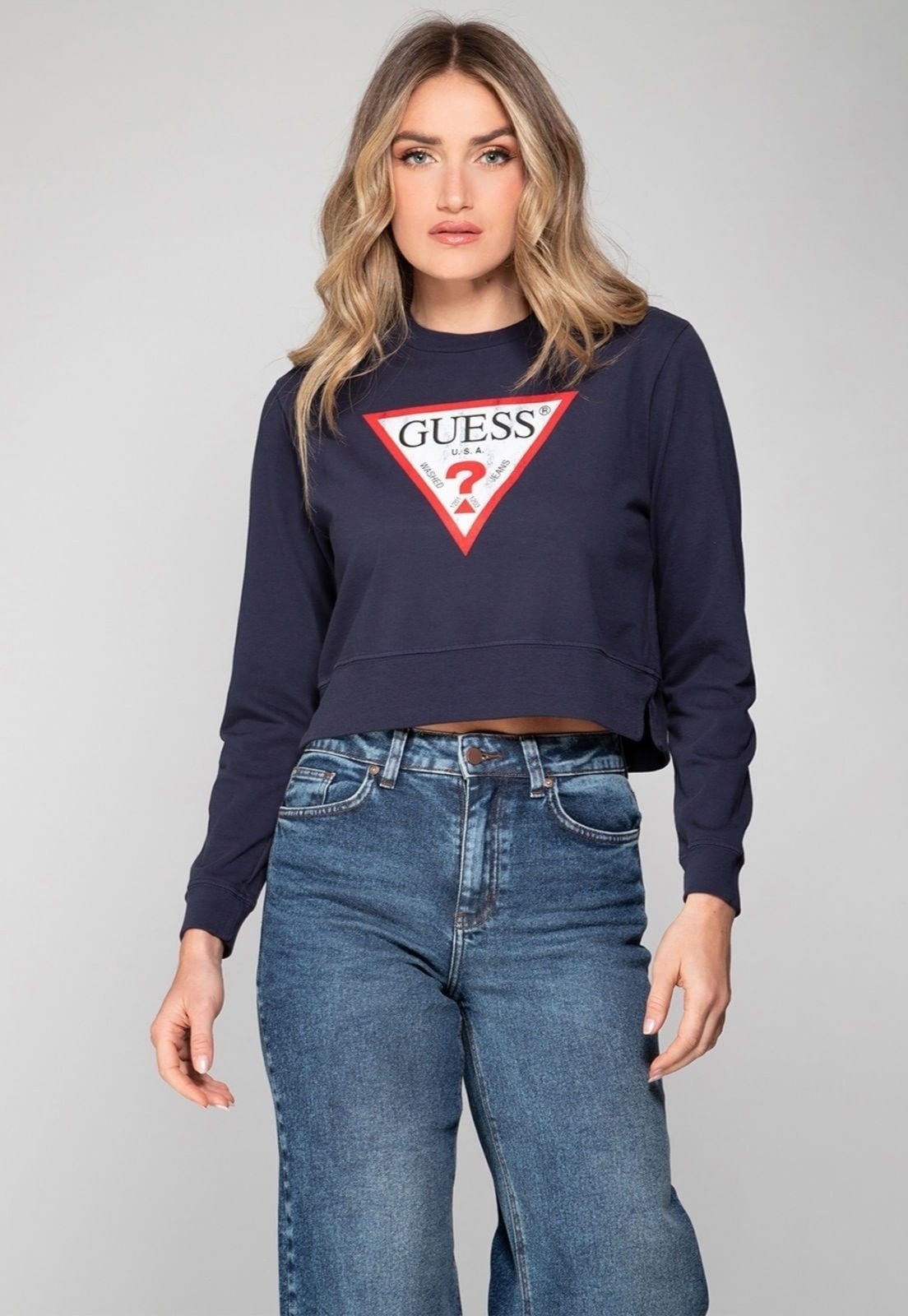 Imagem principal Blusa de Moletom Guess Triang Trad Desgastado Escuro Guess azul