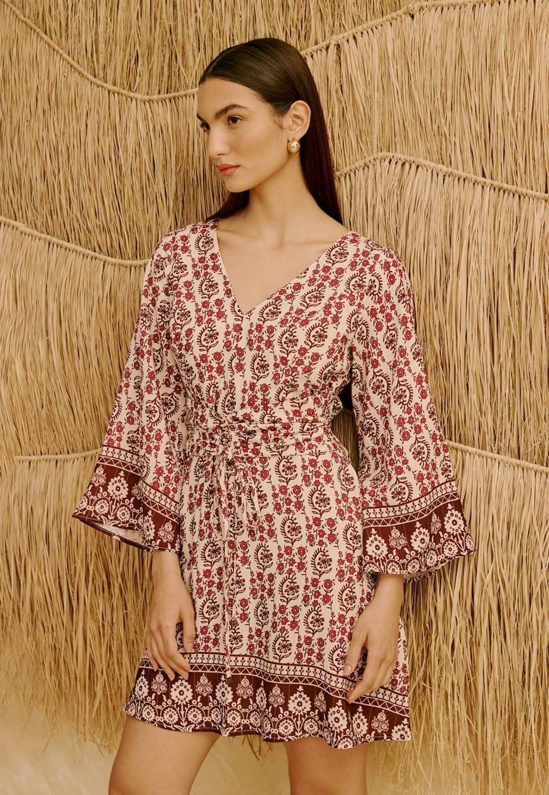 Imagem principal Vestido Curto com Manga Longa Estampado Pasco CaCay bege