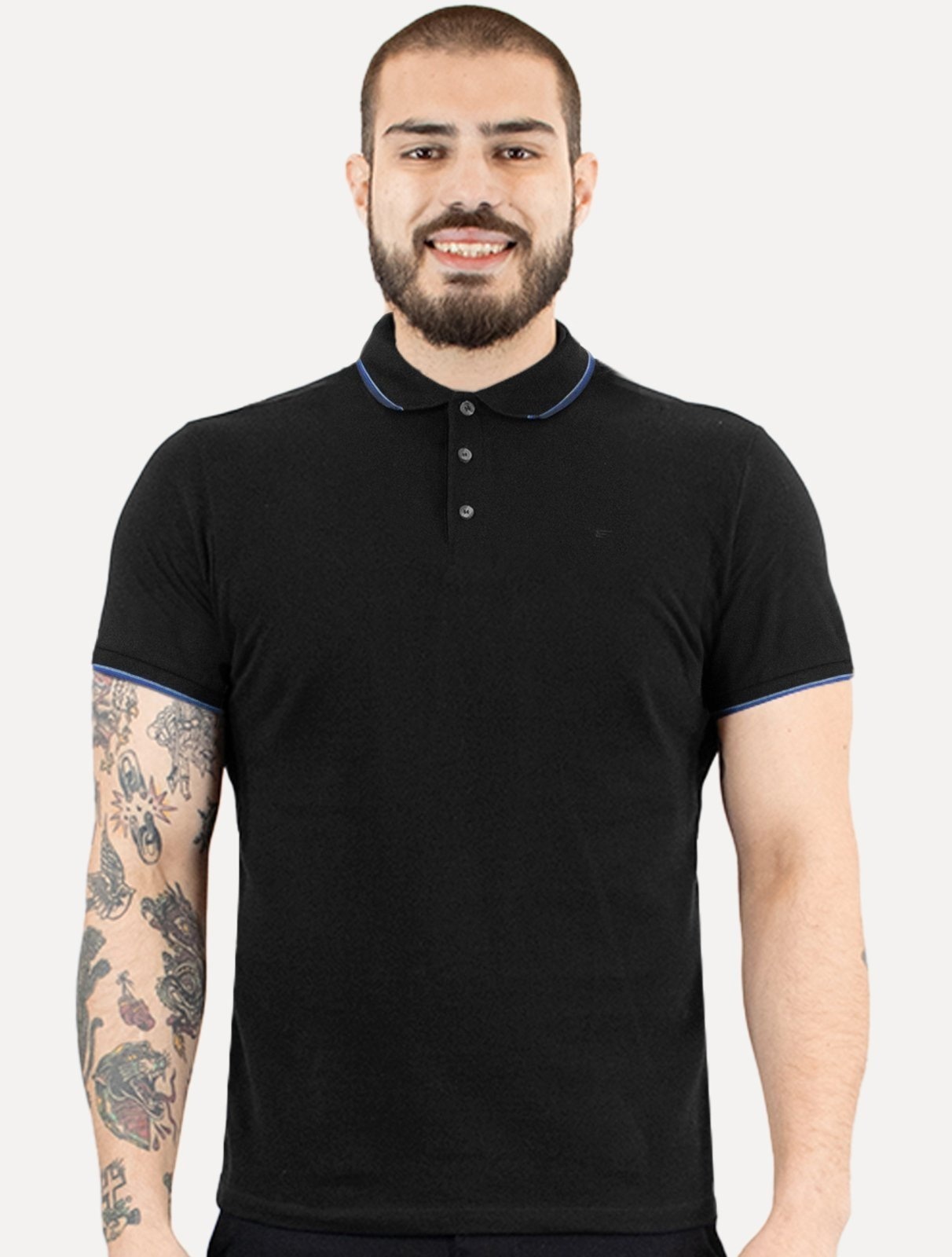 Imagem principal Polo Ellus Masculina Piquet Classic Easa Friso Blue Preta Ellus preto blue