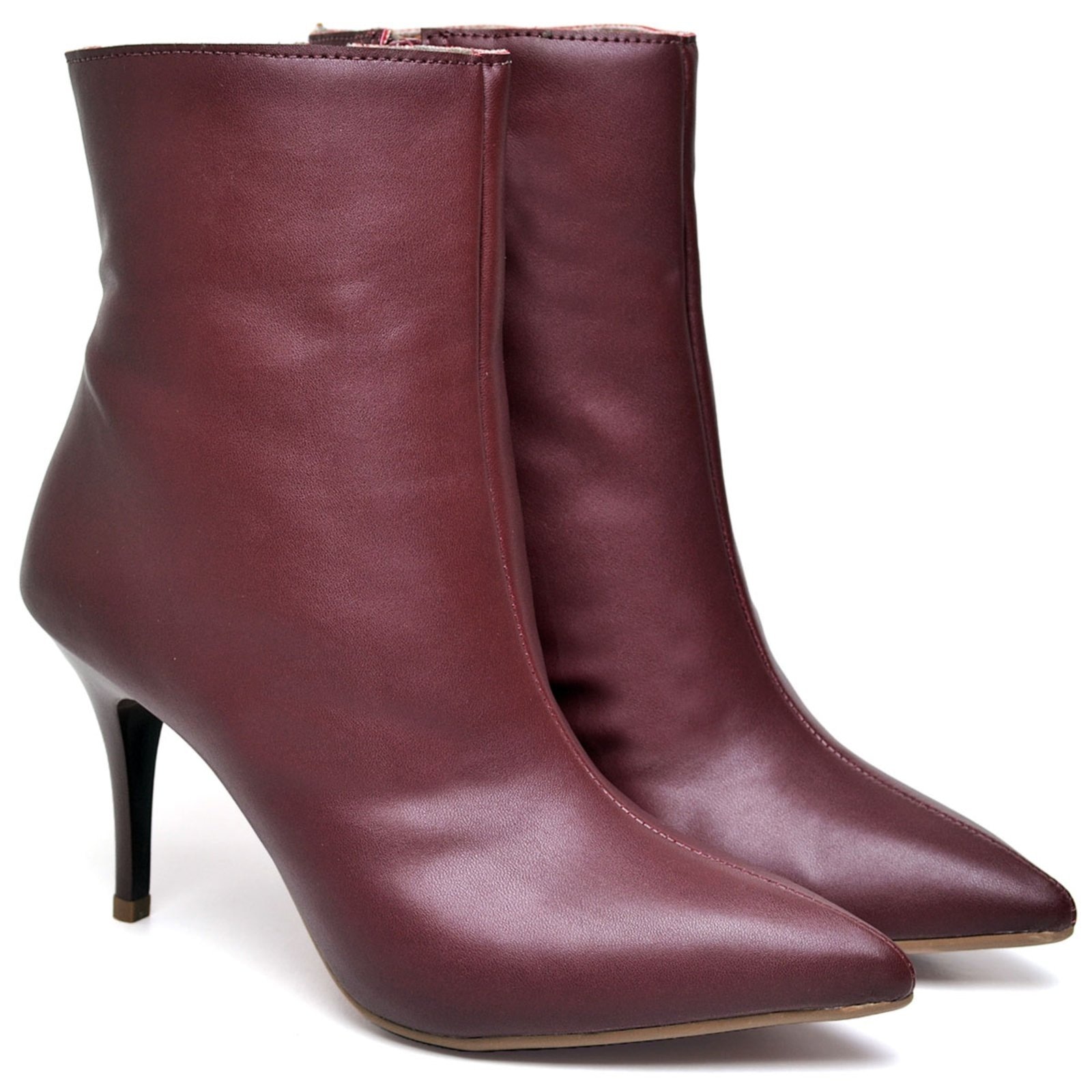 Imagem principal Bota Cano Curto Feminino Salto Fino Médio Napa Marsala ZAFREM vinho