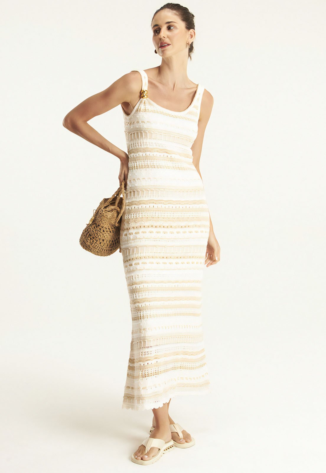 Imagem principal Vestido Tricot Cantão Longo Listrado Off-White Cantão off-white white