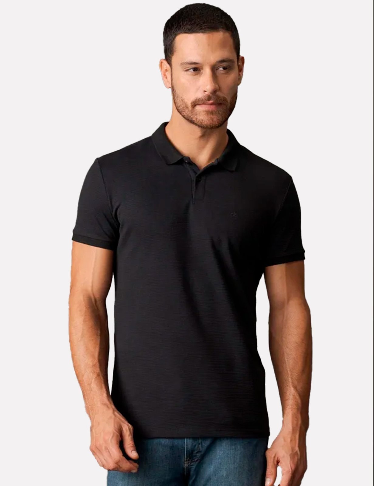 Imagem principal Polo Calvin Klein Masculina Slim Fit Malha Textura Preta Calvin Klein preto