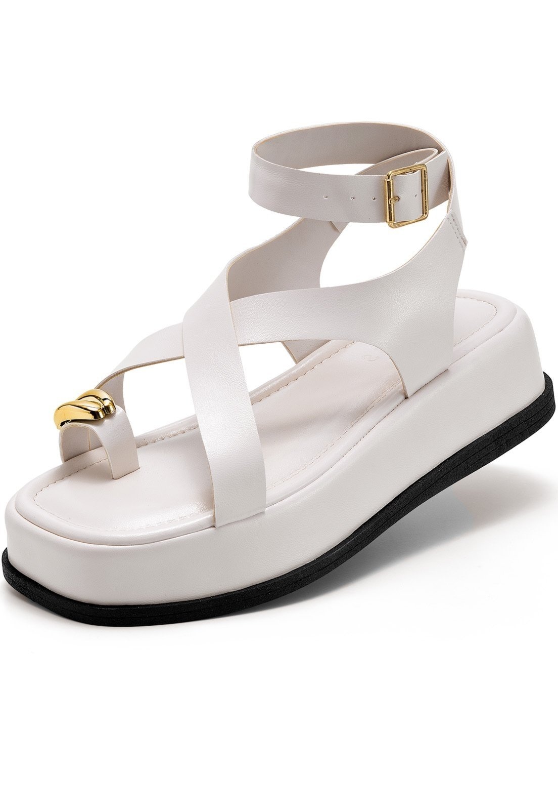 Imagem principal Sandália Feminina Lumiss Flatform Confortável Enfeite Metalizado Tiras Off White LUMISS off-white white