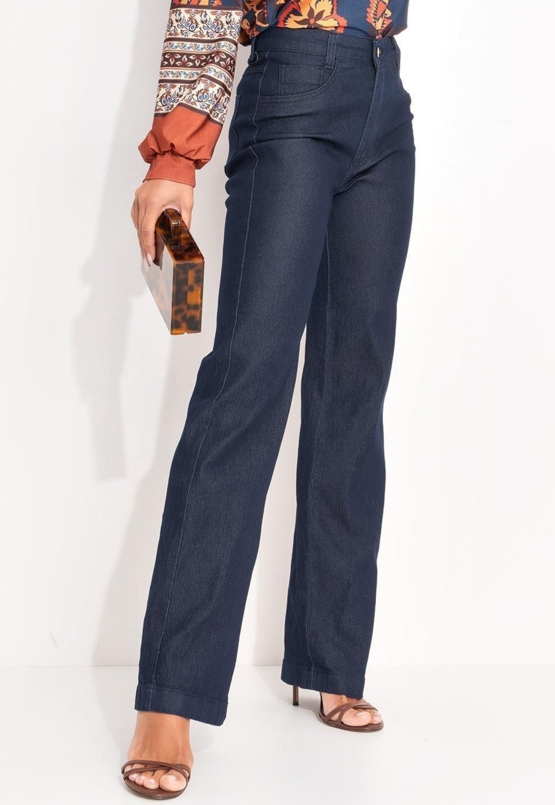 Imagem principal Calça Pantalona Com Bolsos Jeans Escuro Quintess azul