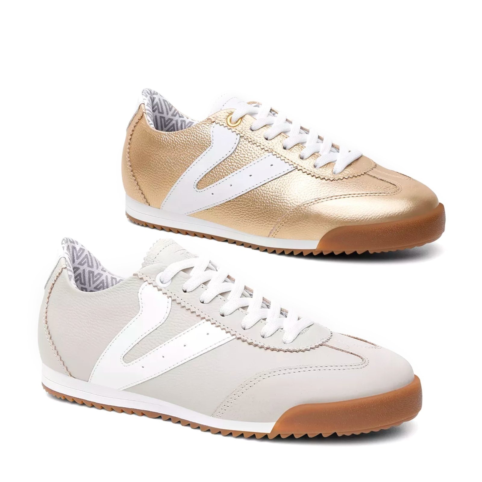 Imagem principal Kit 2 Tênis Feminino Vittal Couro Legítimo Naomi Casual Clássico Retrô e Offwhite USE VITTAL dourado/off-white offwhite