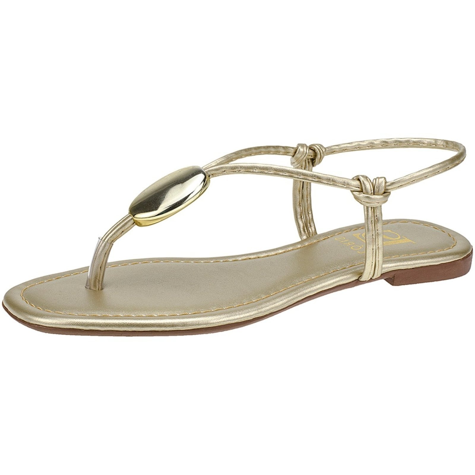 Imagem principal Sandália de Tiras Lóris Shoes com Enfeite ABS Rasteira Confortável Rasteirinha 4017 Ouro LÓRIS SHOES dourado