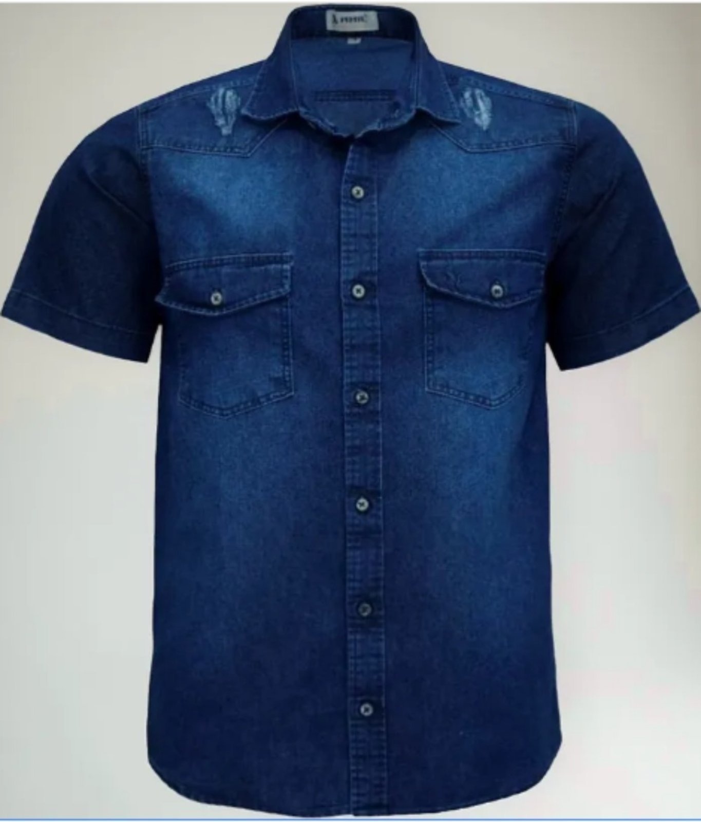 Imagem principal Camisa Jeans Amil 2 Bolsos Comfort Volcano Macia Manga Curta Luxo Marinho Amil azul marinho