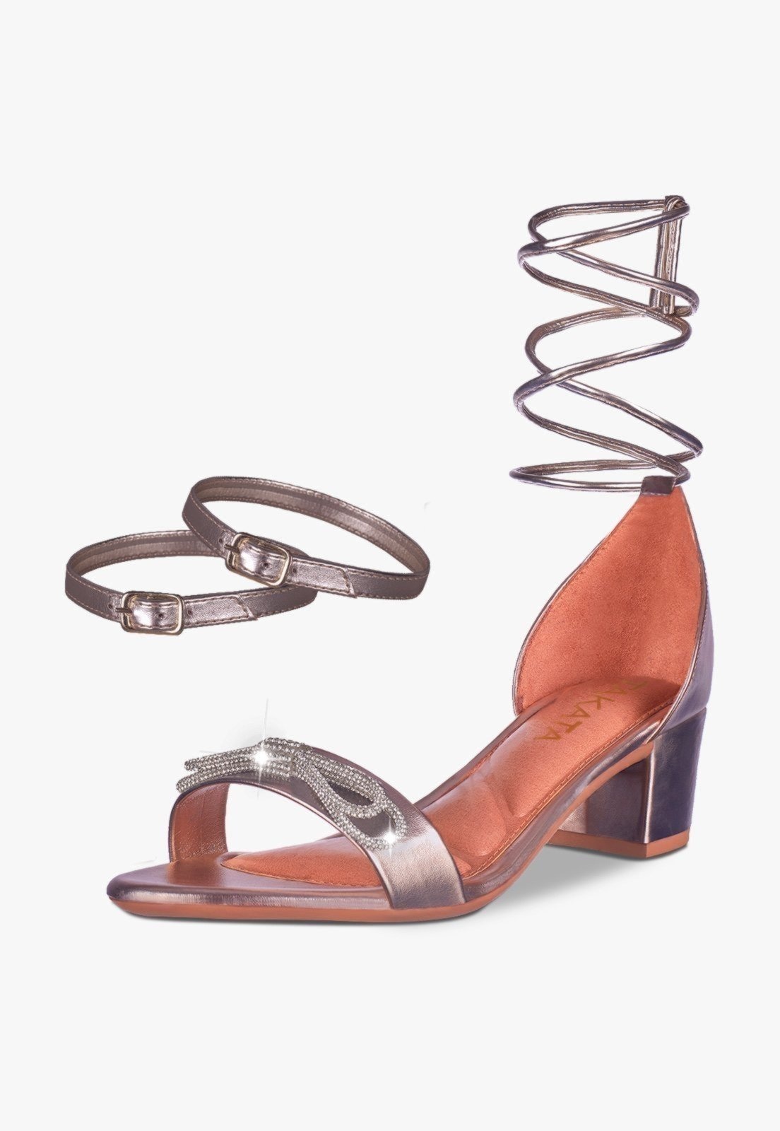 Imagem principal Sandália Feminina Tira Salto Quadrado Baixo Laço Cristal Confortável Sapato Festa Prata TAKATA BY RAFAEL TAKATA prata velho