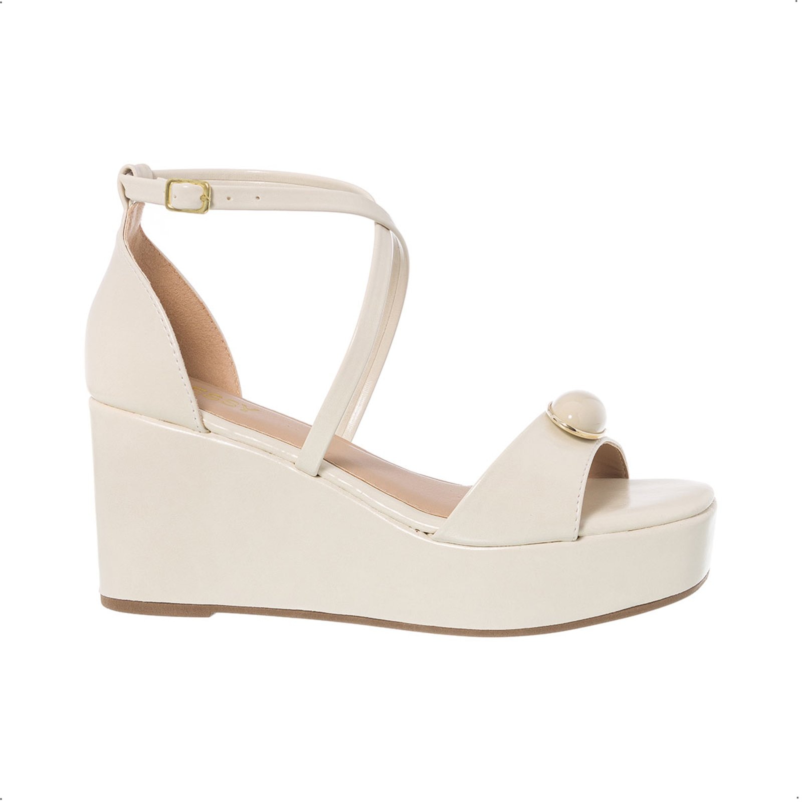 Imagem principal Sandália Feminina Anabela Plataforma Salto Pedraria Fechada Off White Stessy Shoes off-white white