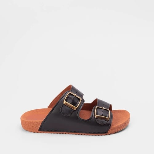 Rasteira Papete Penélope Flat Fivelas Metalizadas