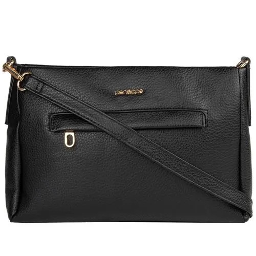 Imagem principal Bolsa Tiracolo Média Penélope Detalhe Zíper Texturizada Preto PENÉLOPE Ouro