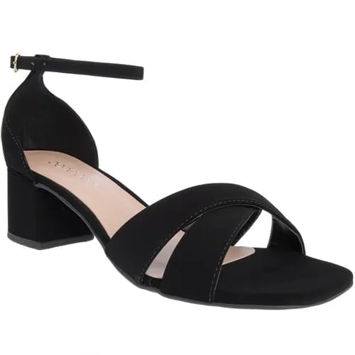 Sandália Penélope Salto Grosso Tiras Cruzadas Nobuck