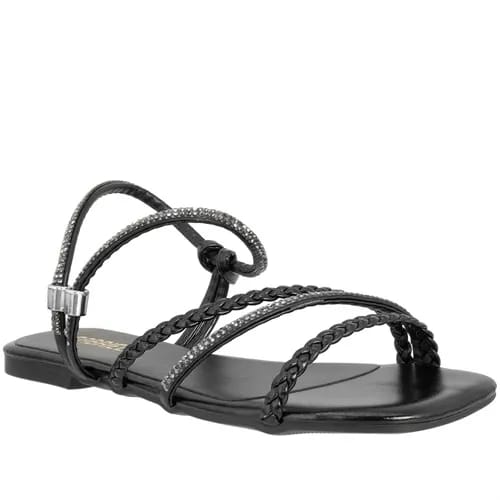 Sandália Rasteira Gabriela Tiras Tressê Strass