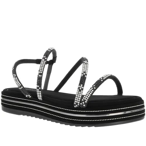 Sandália Gabriela Flatform Strass Multicolor Metalizado Nobuck