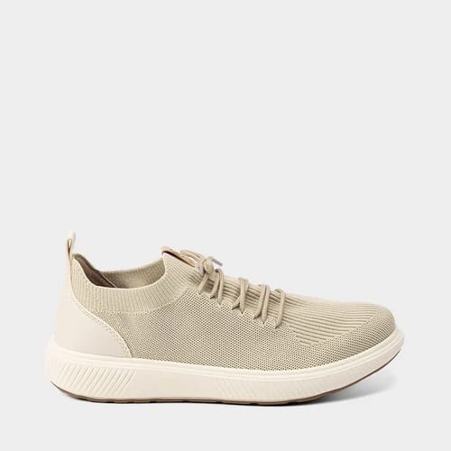 Tênis BR Sport Casual Masculino Puxador Recortes Knit Bege