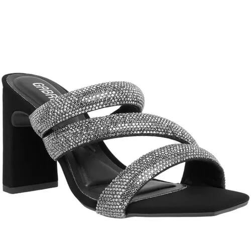 Tamanco Gabriela Salto Reto Tiras Pedrarias Nobuck