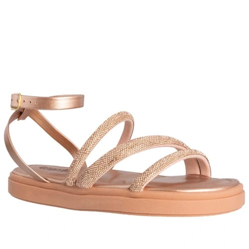 Sandália Gabriela Flatform Tiras Strass Rose Gold