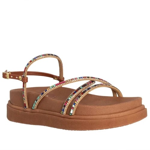 Sandália Flatform Gabriela Tiras Cruzadas Strass Multicolor