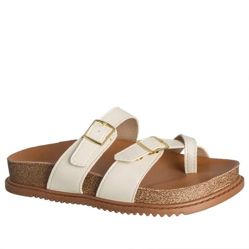 Rasteira Papete Beira Rio Flat Fivela Pesponto Off-White