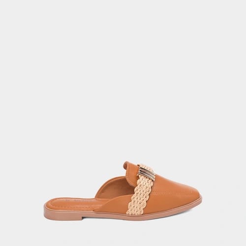 Mule Bebecê Detalhe Trama Ráfia Fivela Metal