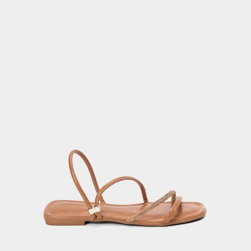 Imagem principal Sandália Rasteira Feminina Penélope Detalhe Strass PENÉLOPE Caramelo