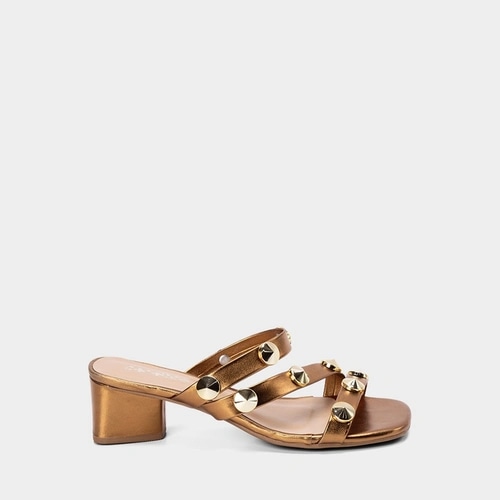 Imagem principal Tamanco Feminino Penélope Salto Médio Geométrico Tachas PENÉLOPE Bronze