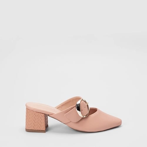 Mule Feminino Gabriela Salto Médio Bloco Trama Detalhe Fivela