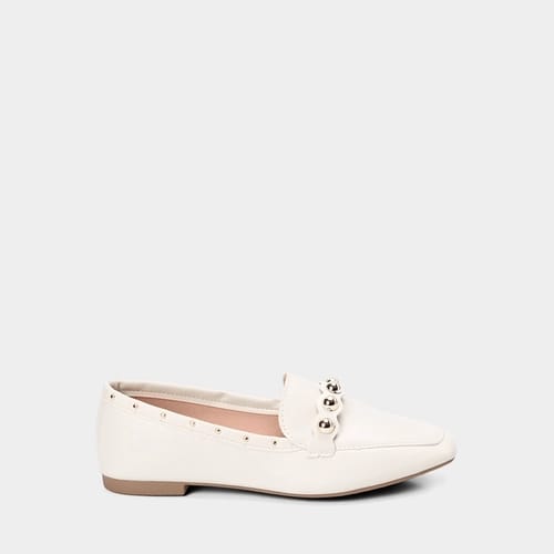 Mocassim Feminino Gabriela Tachas Esferas Off-White