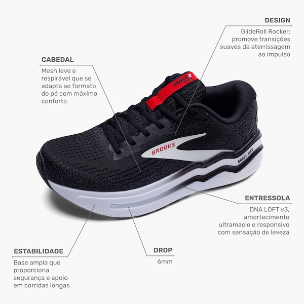 Imagem principal Tênis Masculino Brooks Ghost Max 2 Brooks PRETO/BRANCO