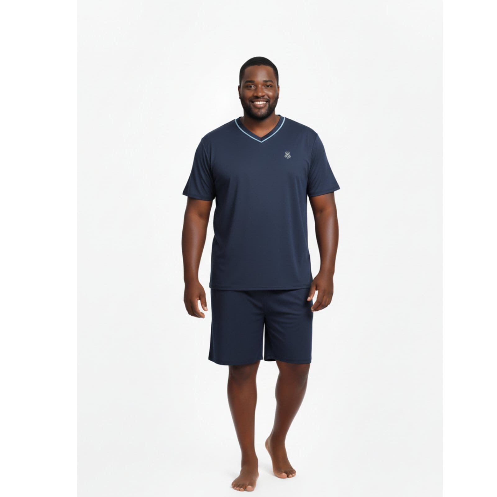 Pijama Masculino Plus Size Adulto Curto Verão Malha Fria Calor Manga Curta G1 G2 G3 G4 48 50 54 Conforto Gola V Homen Mechler Marinho
