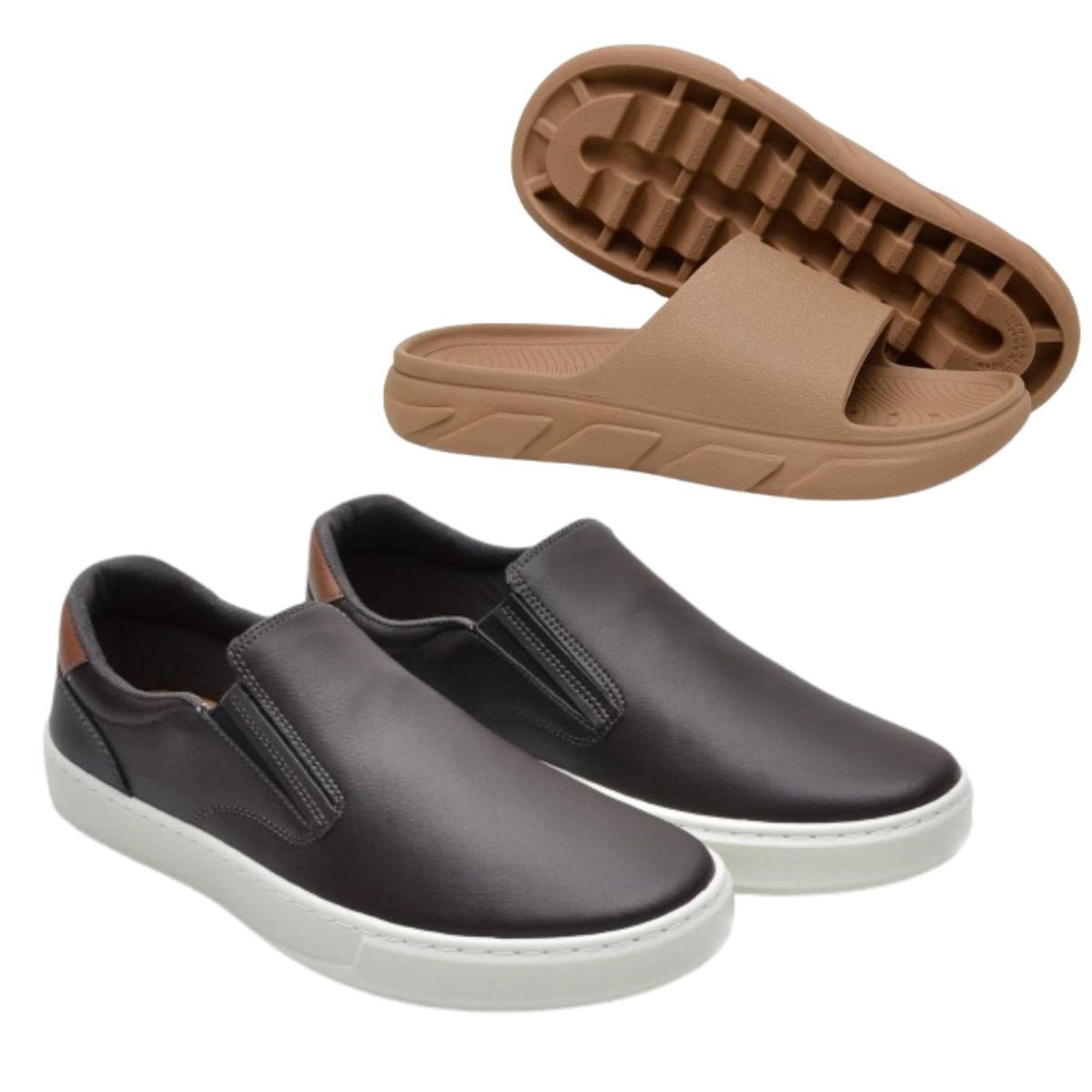 Kit Sapatenis Masculino Anna Andrade Tênis Slip On Casual e Chinelo Slide Conforto