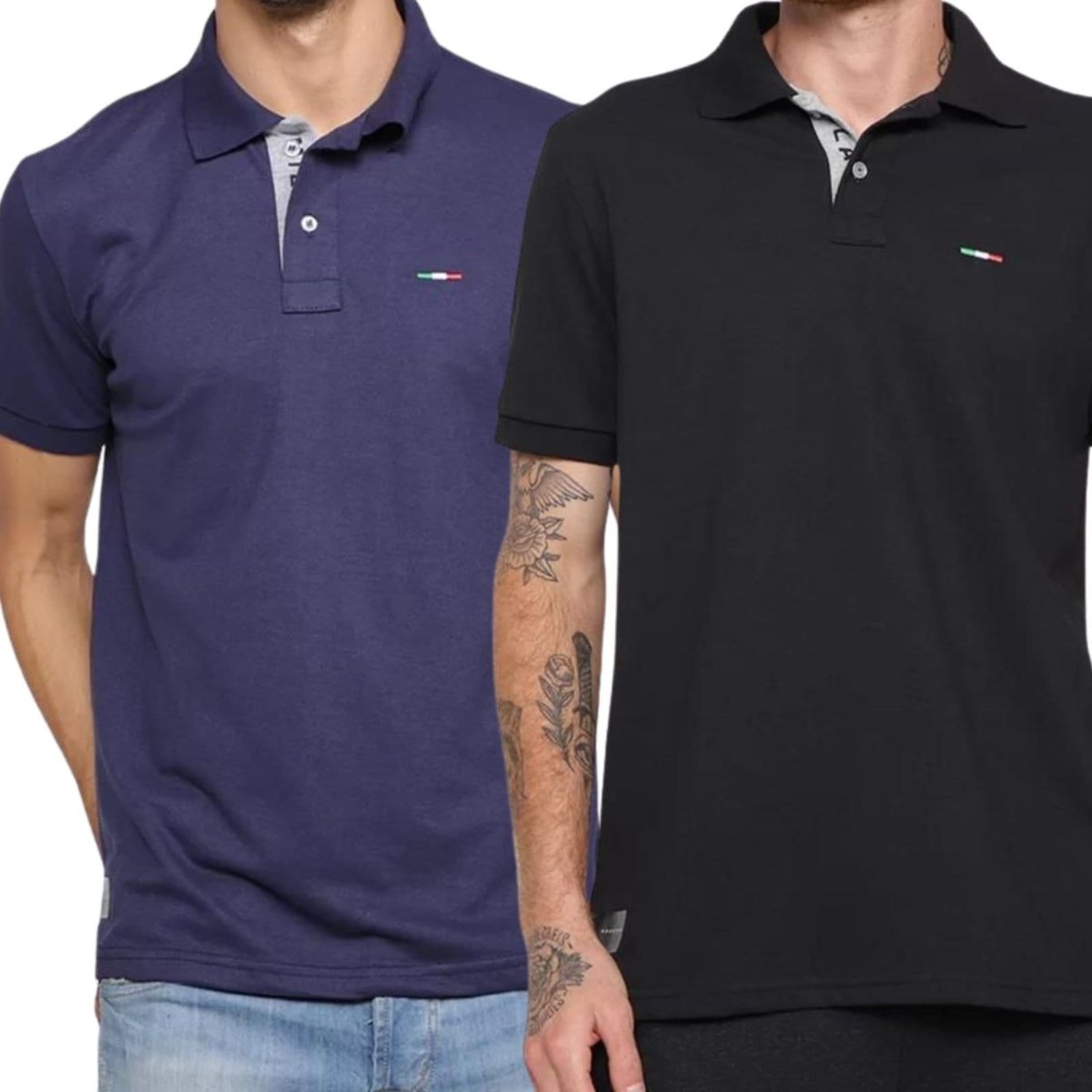 Kit 2 Polos Masculina Básicas Industrie Piquet no Estilo Tommy Bordado Itália Preto Marinho