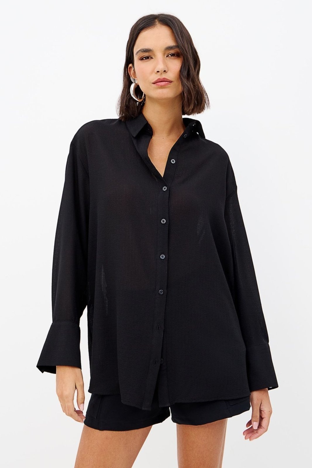 Imagem principal Camisa Vazada Com Amarração Feminina Inblanche preto