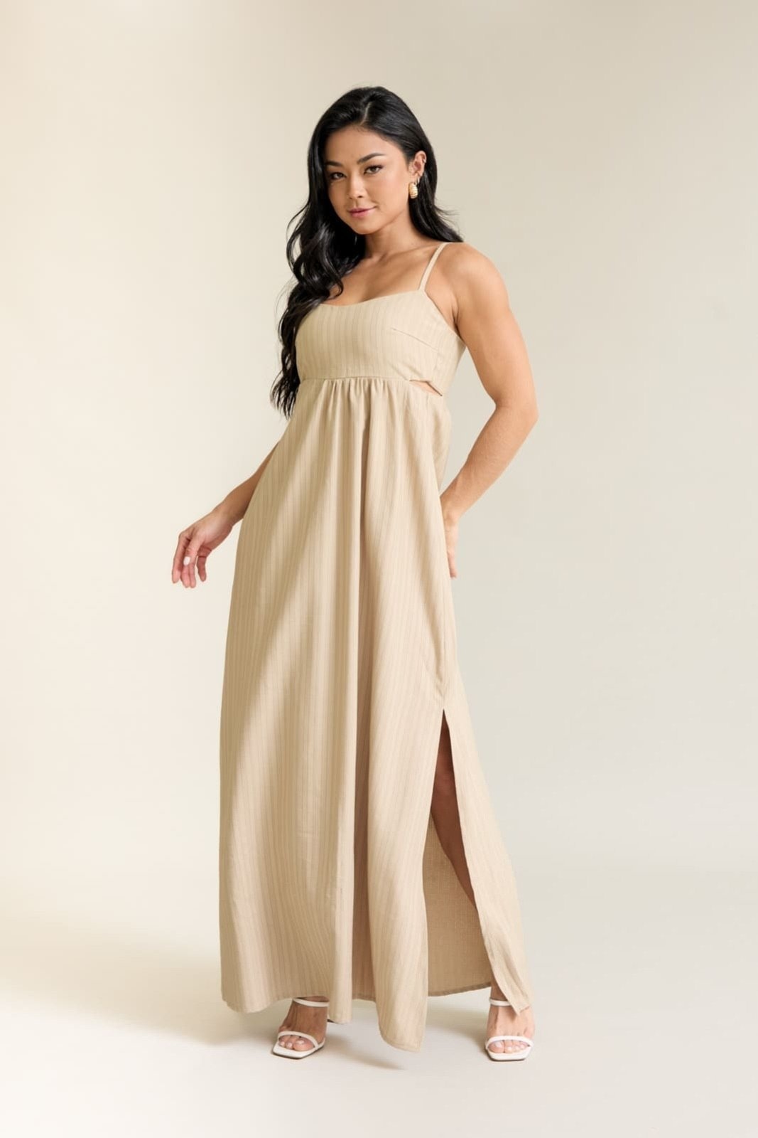 Imagem principal Vestido Em Viscose Feminino Texturizado Com Alças Dialogo Caqui DIALOGO cáqui caqui