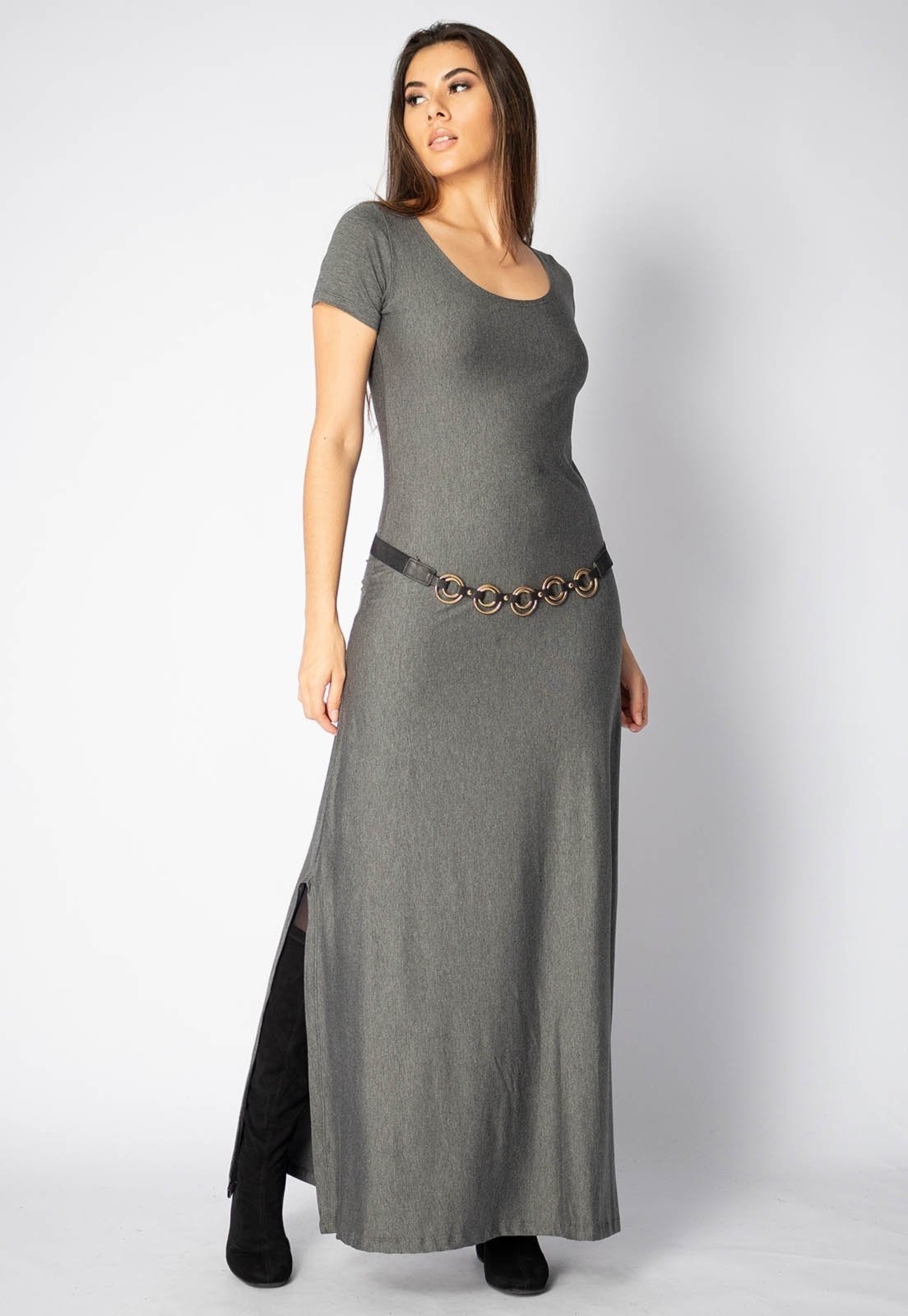 Imagem principal Vestido Longo Amazonia Vital Malha Manga Curta Gola Canoa Mescla Amazonia Vital cinza
