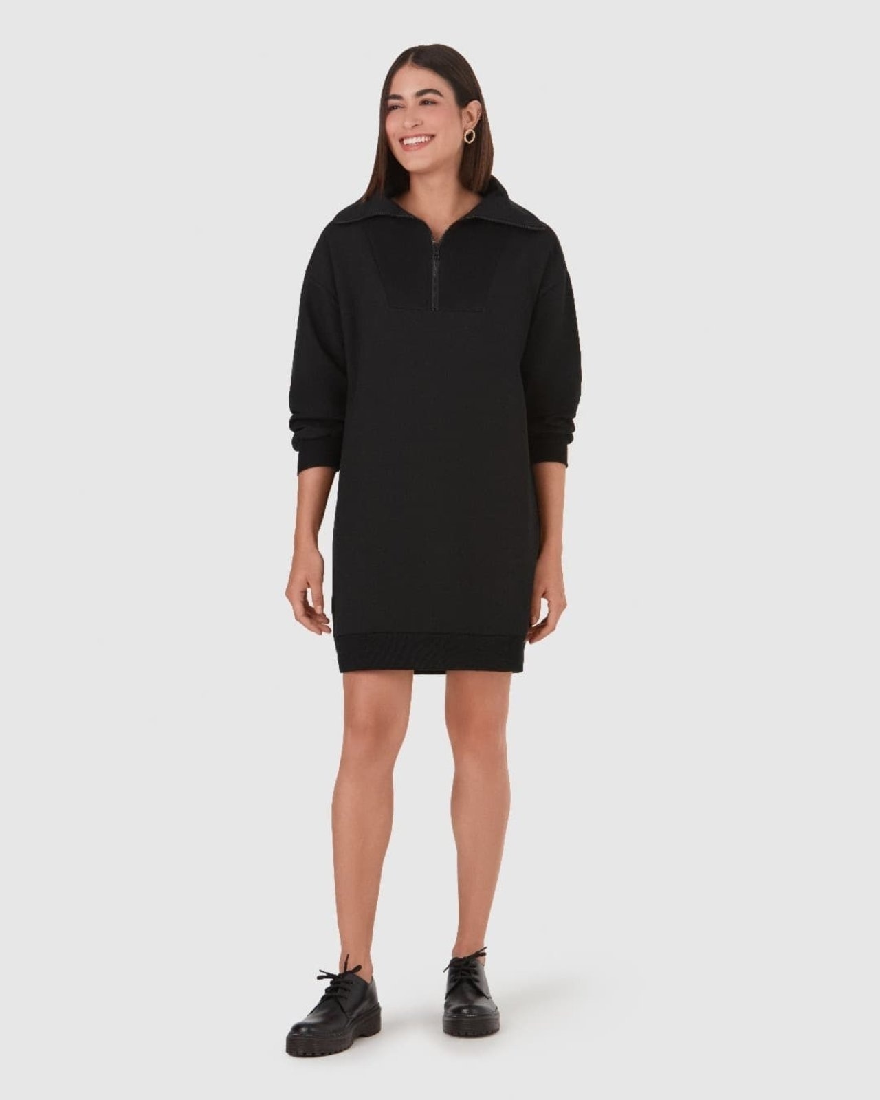 Imagem principal Vestido Feminino Decote Com Zíper Em Moletom Flanelado Malwee preto