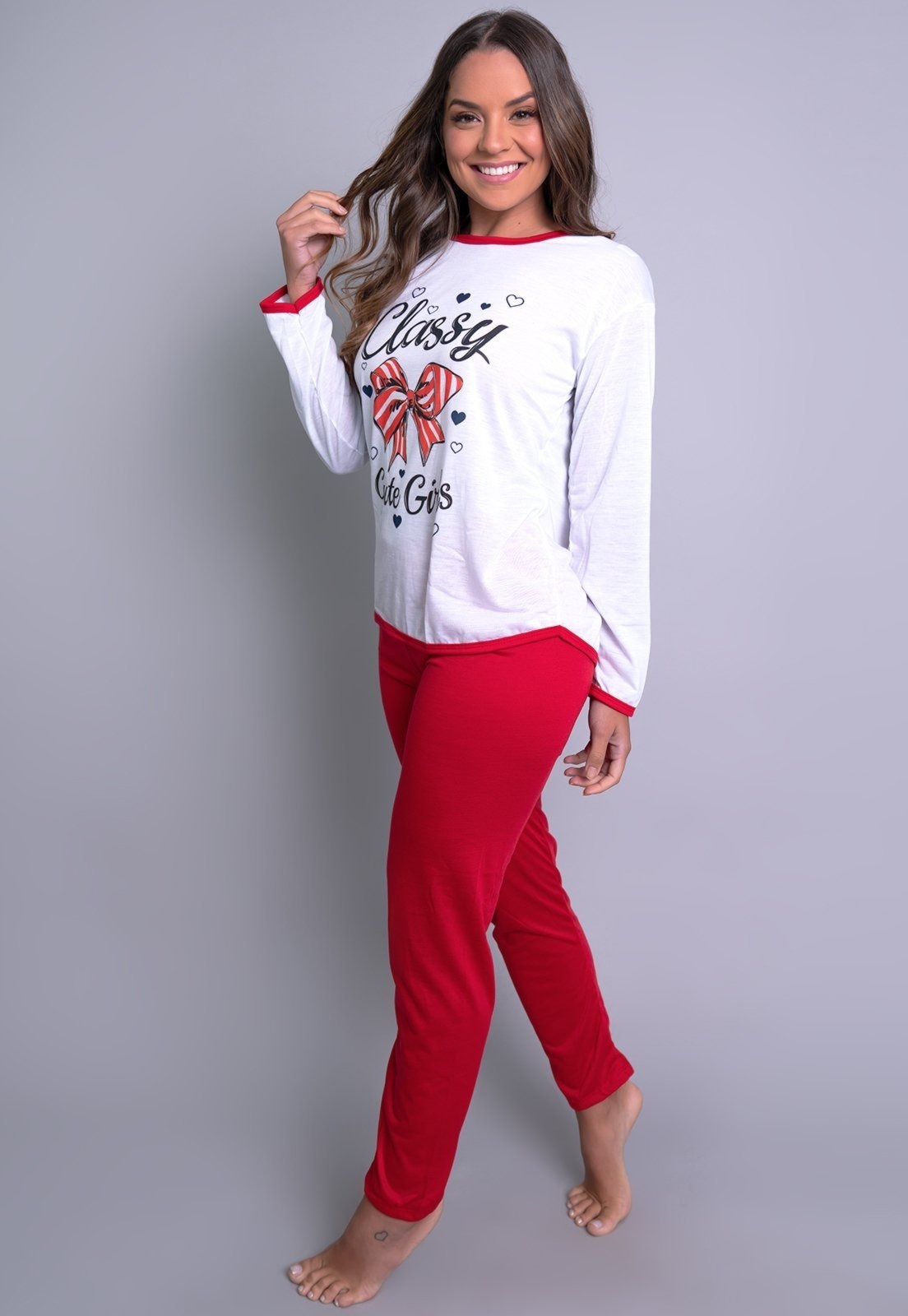 Imagem principal Pijama Longo MVB Modas Manga Comprida e Calça Inverno Adulto Mvb Modas vermelho