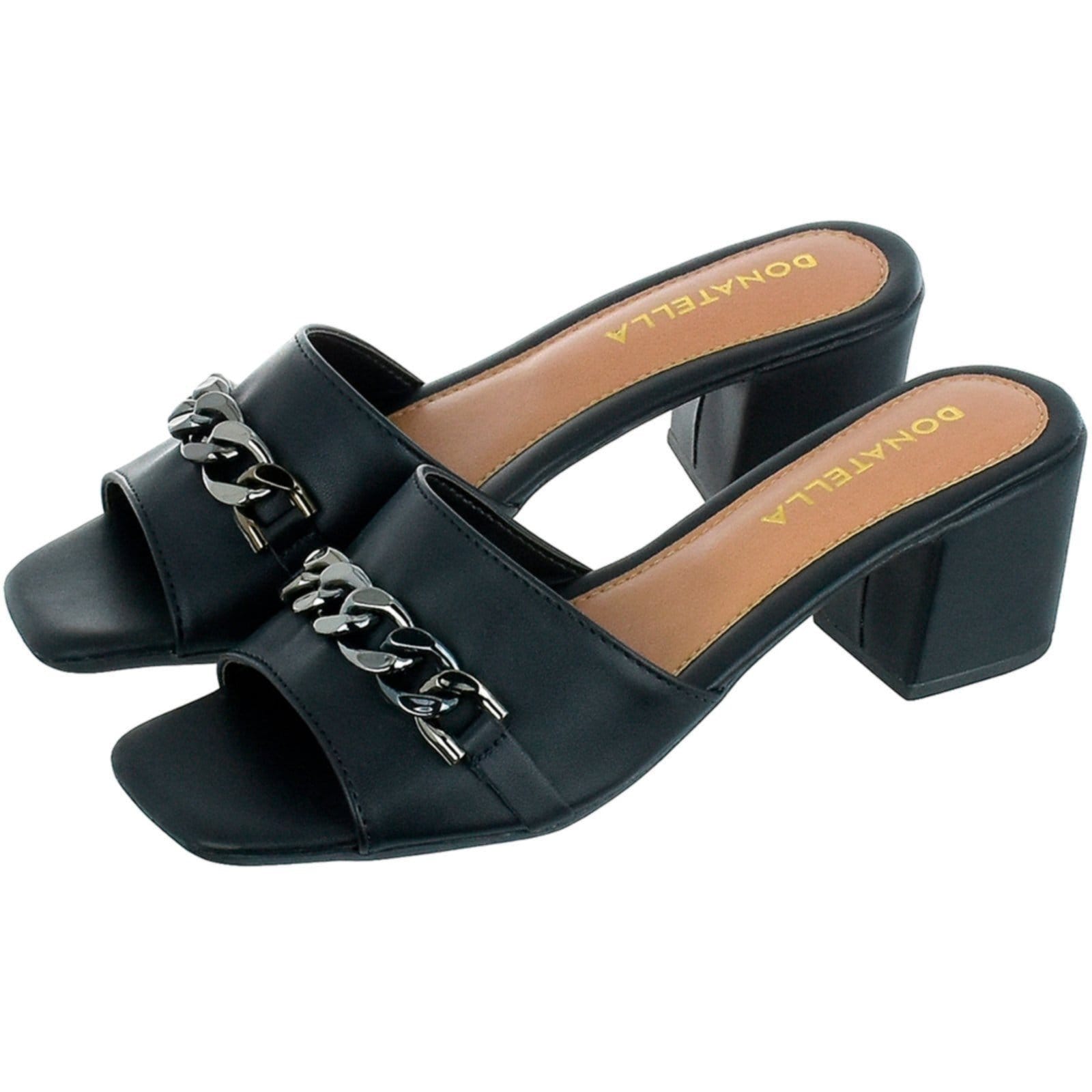 Sandália Feminina Tamanco Salto Alto Bloco CM Calçados com Corrente