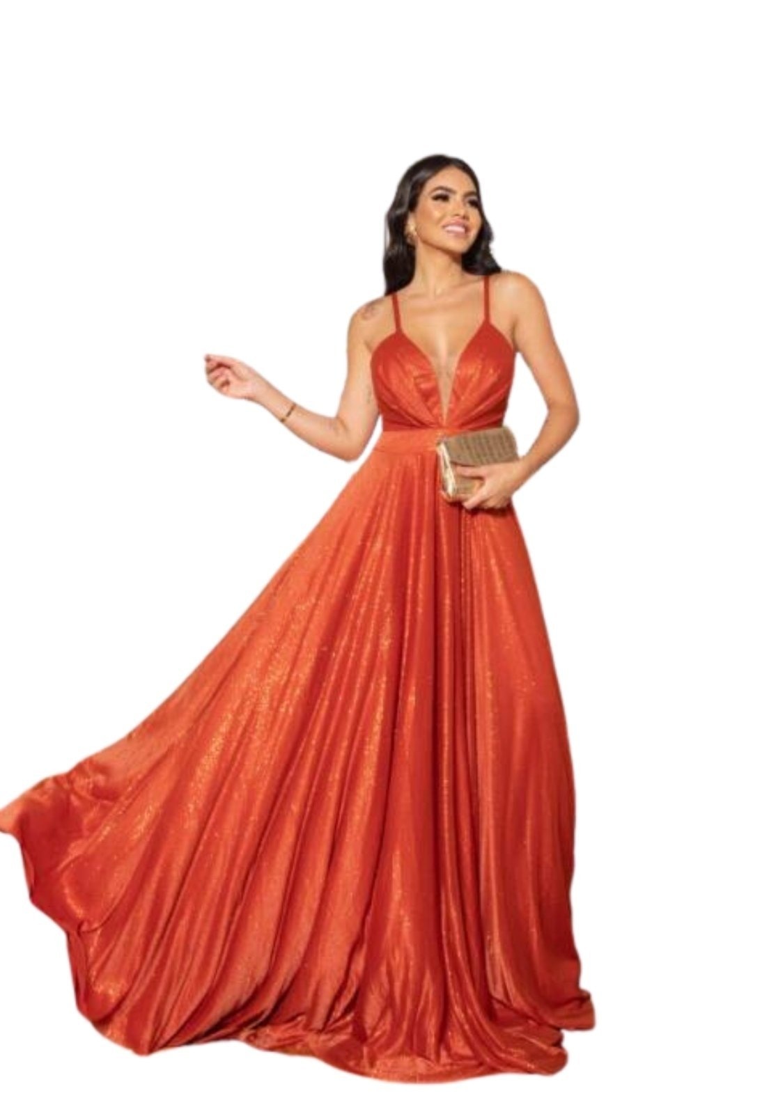 Imagem principal Vestido Longo de Festa Premium para Madrinhas Eduarda Micro Tule Terracota Cia do Vestido marrom