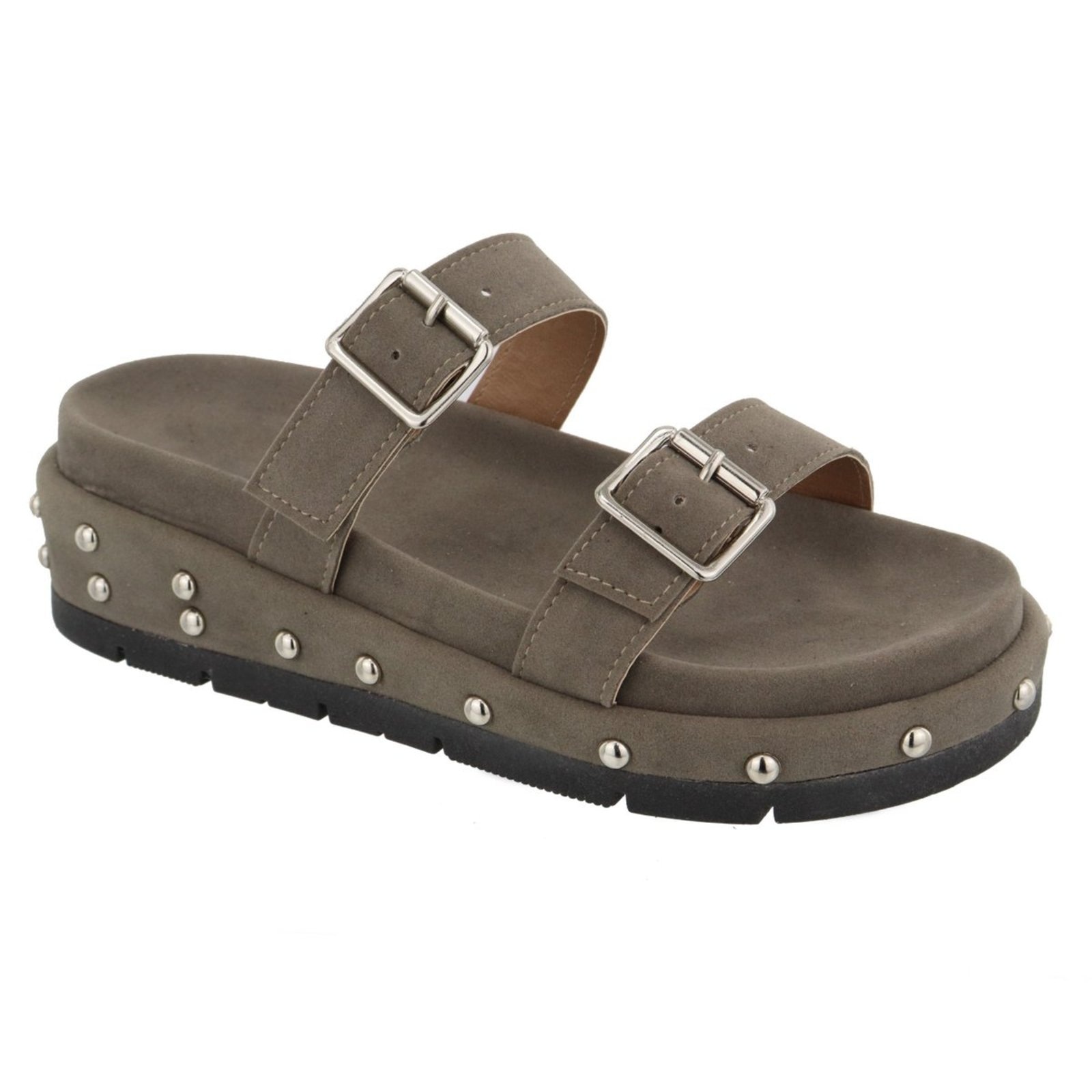 Imagem principal Sandália Papete Feminina Sola Alta FivelasBolinhas Camurça TELLINI STORE cinza