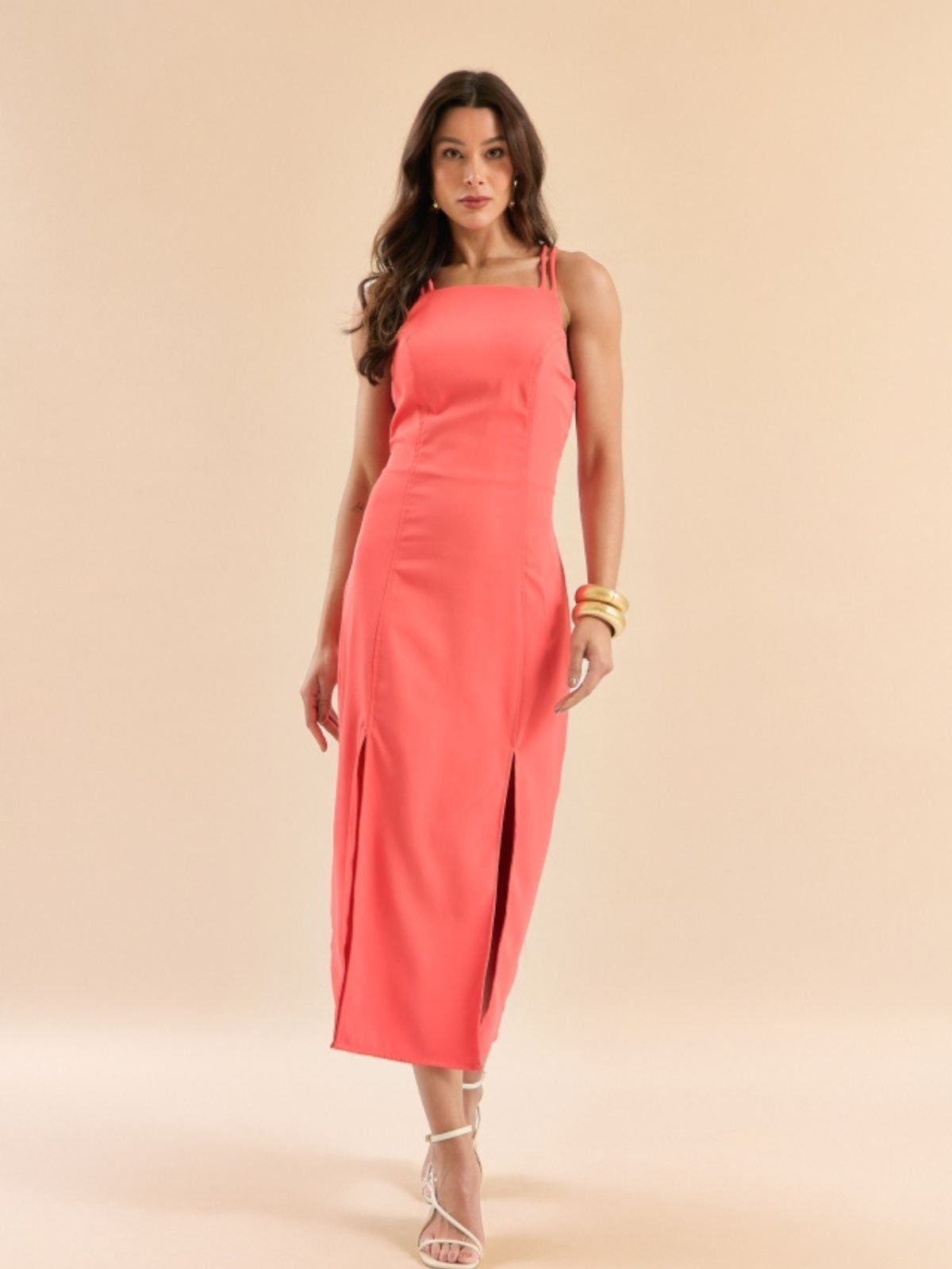 Imagem principal Vestido Midi Com Fenda Lateral Feminino Casual E Chic VHF VARIEDADES vermelho