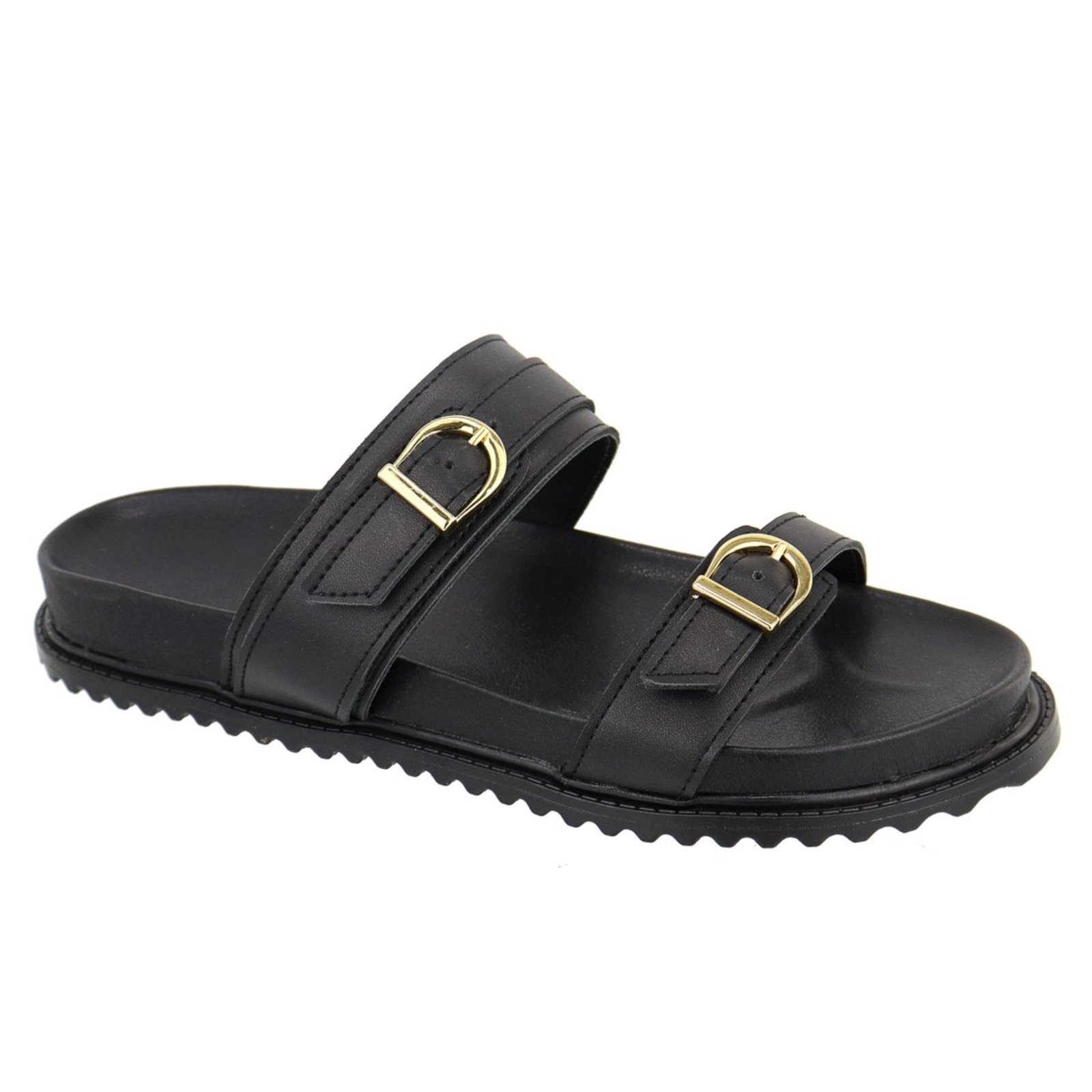 Imagem principal Sandalia Papete Rasteira Flat Feminina Preta Fivelas TELLINI STORE preto