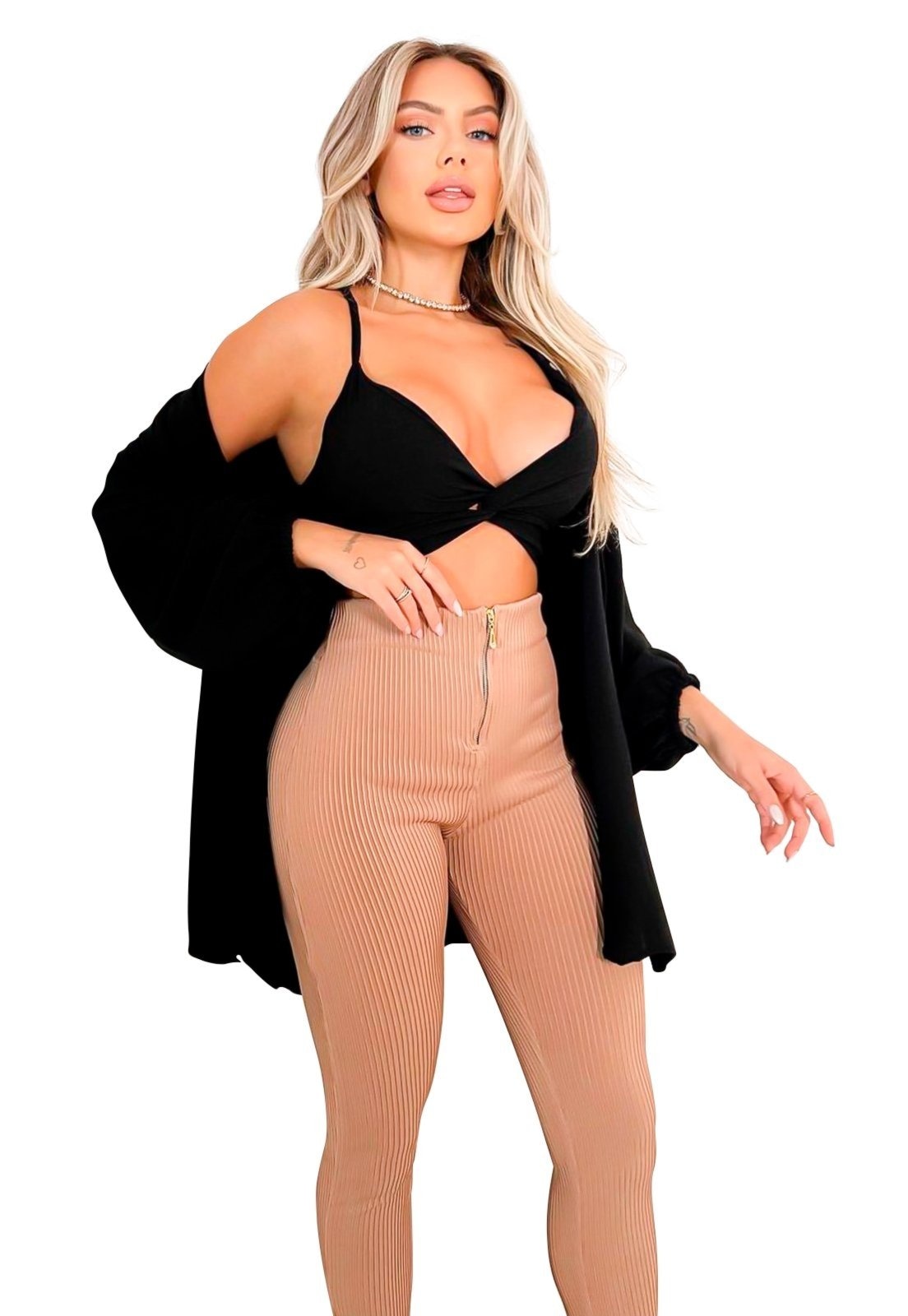 Imagem principal Calça Canelado YWC ind Premium 3D Cós Alto Detalhe Zíper YWC ind nude