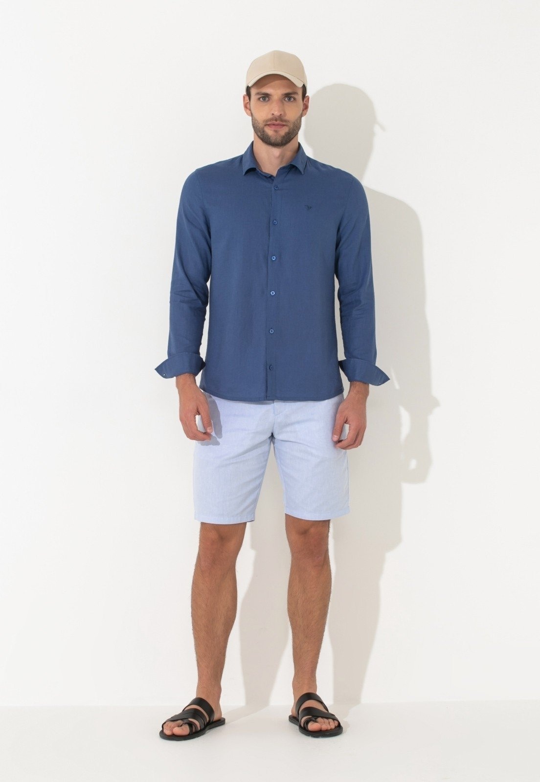 Imagem principal Camisa Linho Traymon Slim Manga Longa Indigo Traymon azul