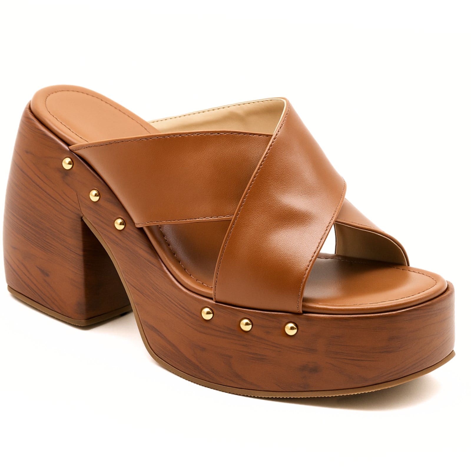 Sandália Meia Pata Feminina Salto Bloco Estilo Madeira 183182