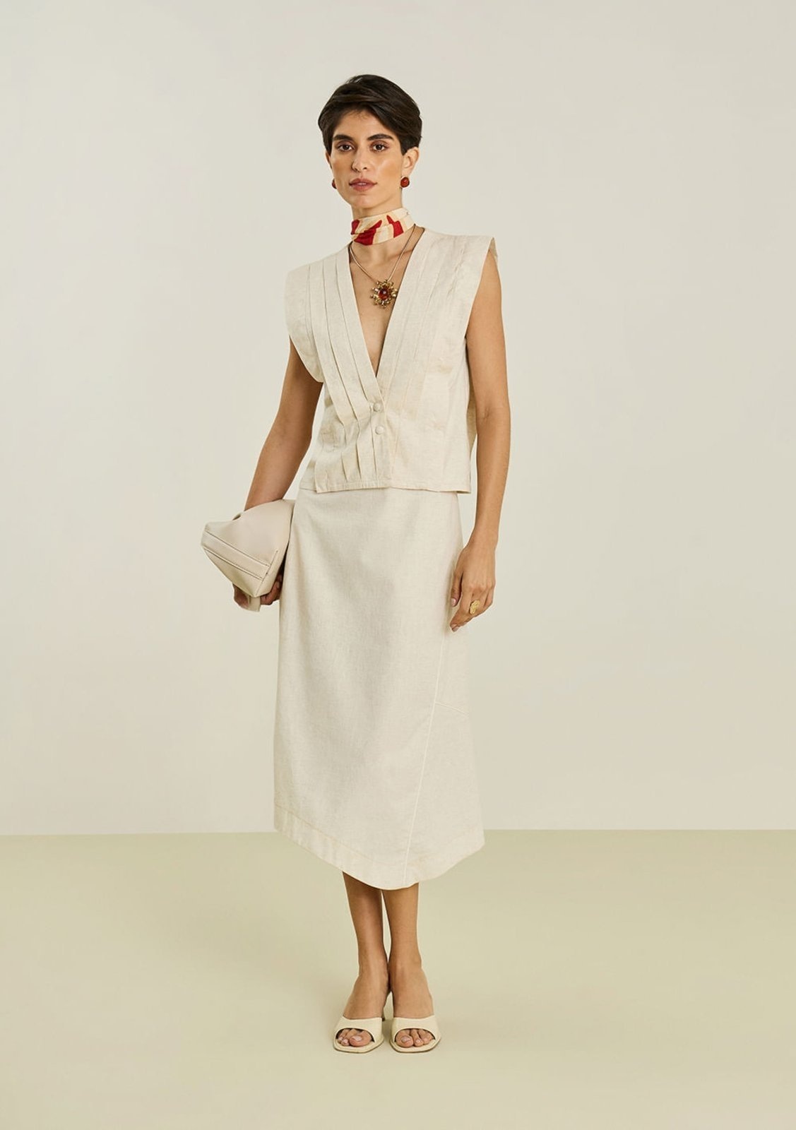 Imagem principal Saia Maria Valentina Evasê Alta Midi Off-white Maria Valentina off-white white