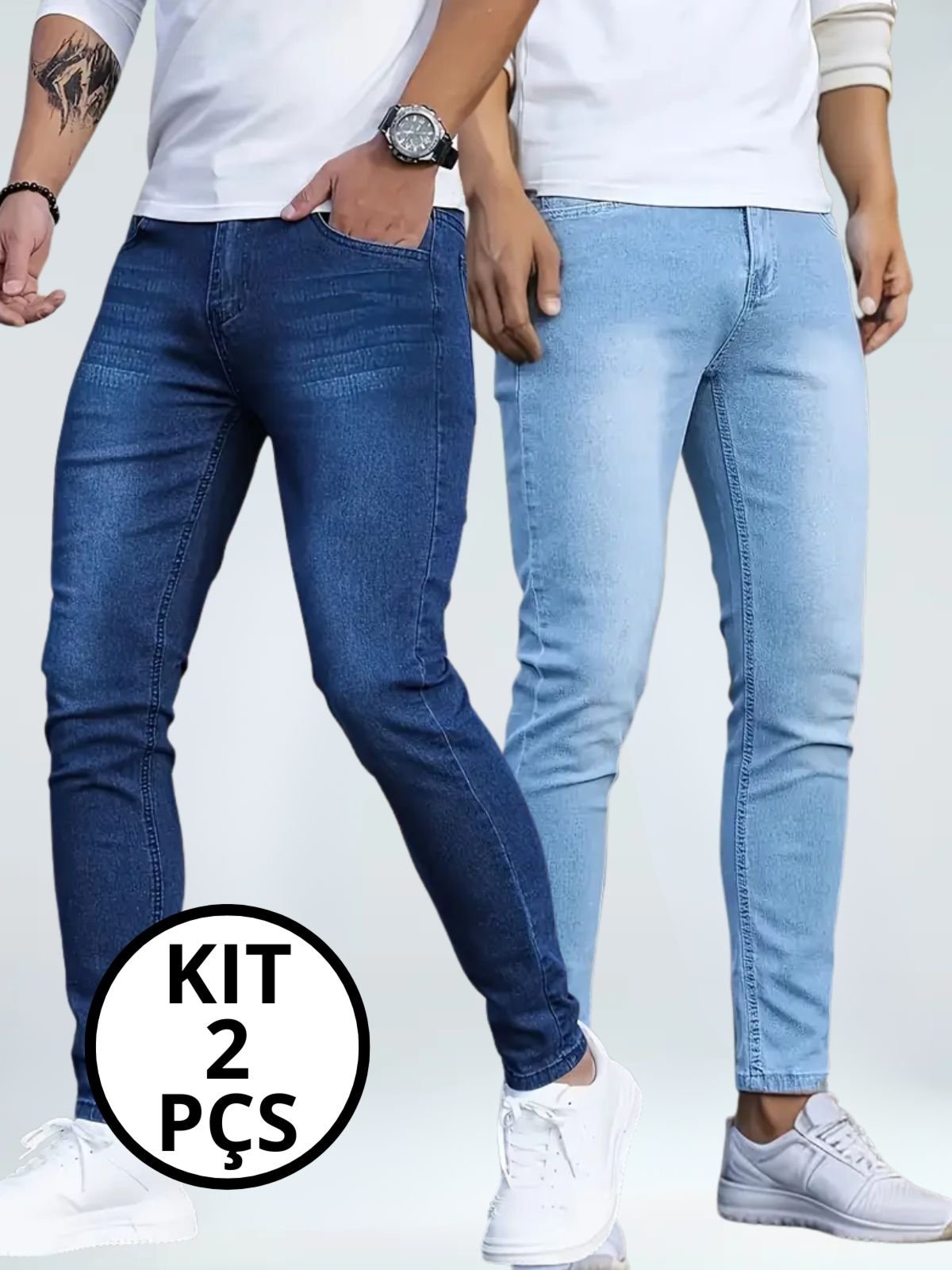 Imagem principal Kit 2 Calças Masculina Skinny Kovali Casual Confortável com Elastano Aul Claro E Escuro KOVALI FASHION STORE azul/jeans